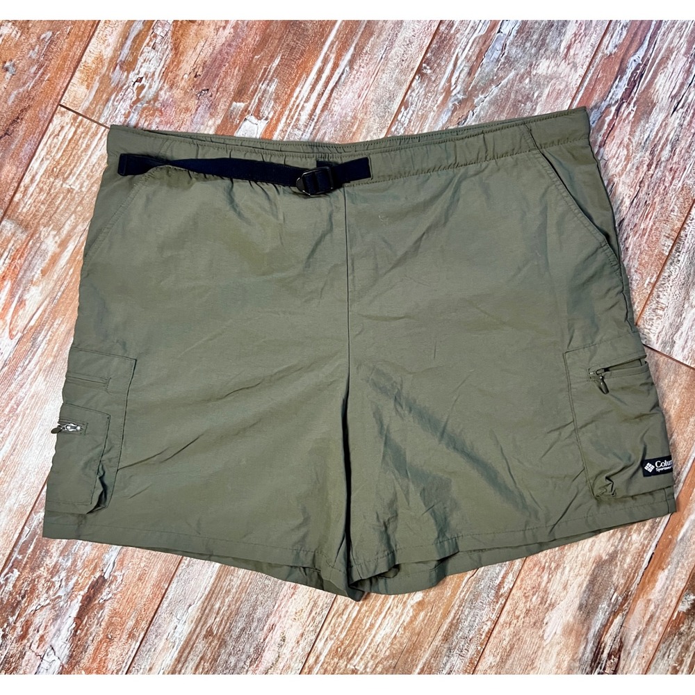 Columbia Womens Olive Green Nylon Cargo Hiking Shorts Belted Size L